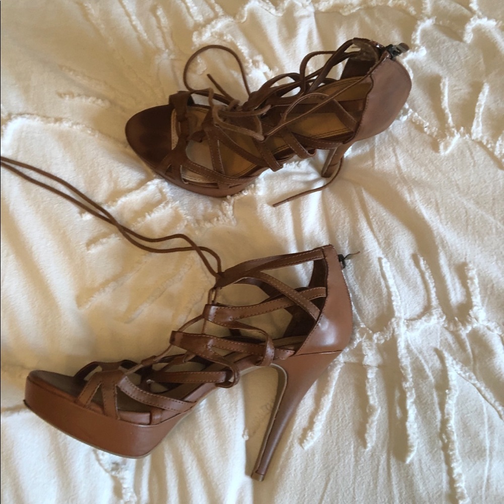 Super strappy brown heels.